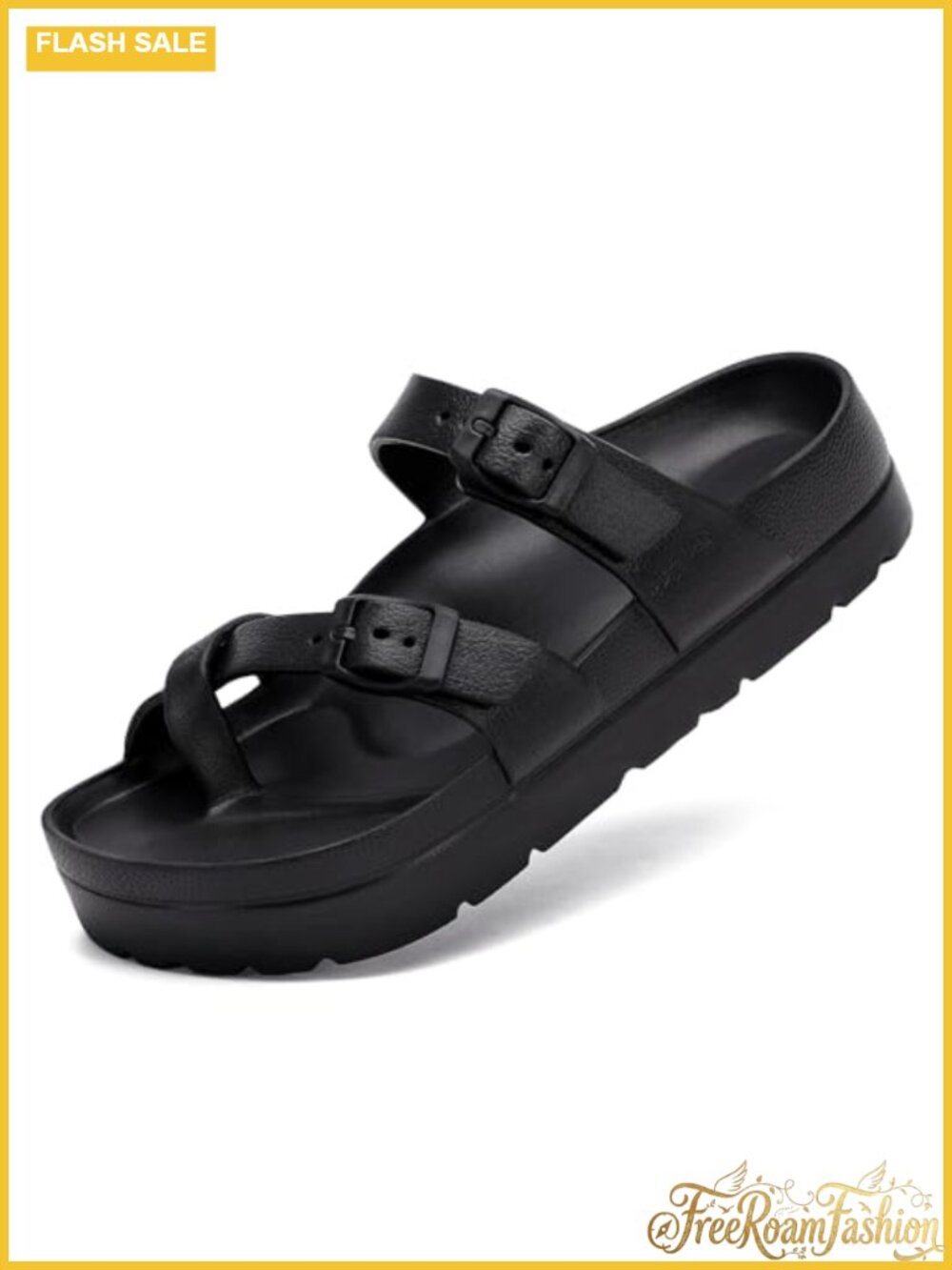 Womens Platform Slide Sandals with Arch Support Adjustable Buckle